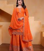Orange designer chinon sequins embroidered work readymade suit