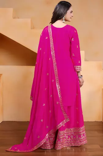Pink designer chinon sequins embroidered work readymade suit