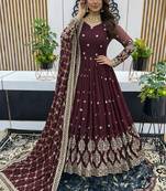 Maroon designer heavy faux georgette sequins embroidered work readymade suit