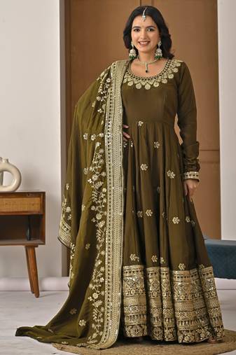 Mehendi green designer heavy nc vichitra silk sequins embroidered work readymade suit