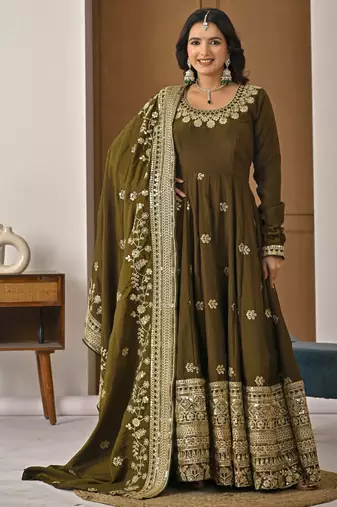Mehendi green designer heavy nc vichitra silk sequins embroidered work readymade suit