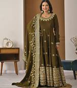 Mehendi green designer heavy nc vichitra silk sequins embroidered work readymade suit