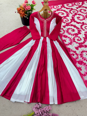 Multi designer roman silk printed & embroidered work readymade suit 4