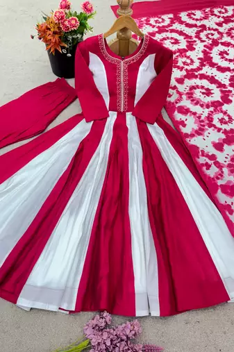 Multi designer roman silk printed & embroidered work readymade suit