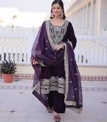 Wine designer 9000 velvet sequins embroidered work readymade suit