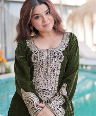 Mehendi designer 9000 velvet zari & embroidered work readymade suit 4
