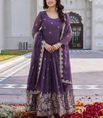 Purple designer fox georgette sequins embroidered work readymade suit