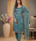 Blue designer heavy fandy crush silk sequins embroidered work readymade suit
