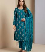 Teal designer heavy chinon sequins embroidered work readymade suit