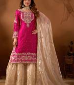 Pink designer heavy gmy silk sequins embroidered work readymade suit