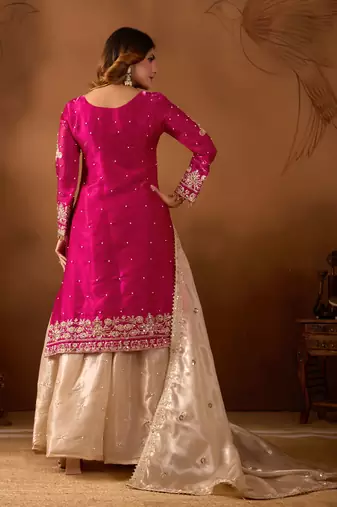 Pink designer heavy gmy silk sequins embroidered work readymade suit