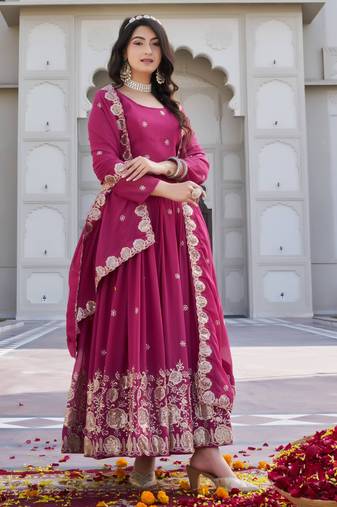 Pink designer fox georgette sequins embroidered work readymade suit