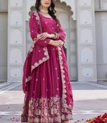 Pink designer fox georgette sequins embroidered work readymade suit