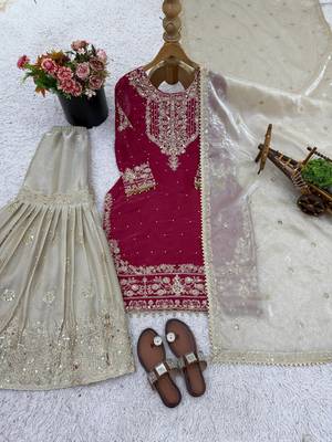 Pink designer heavy gmy silk sequins embroidered work readymade suit 4