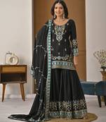 Black designer heavy nc vichitra silk sequins embroidered work readymade suit