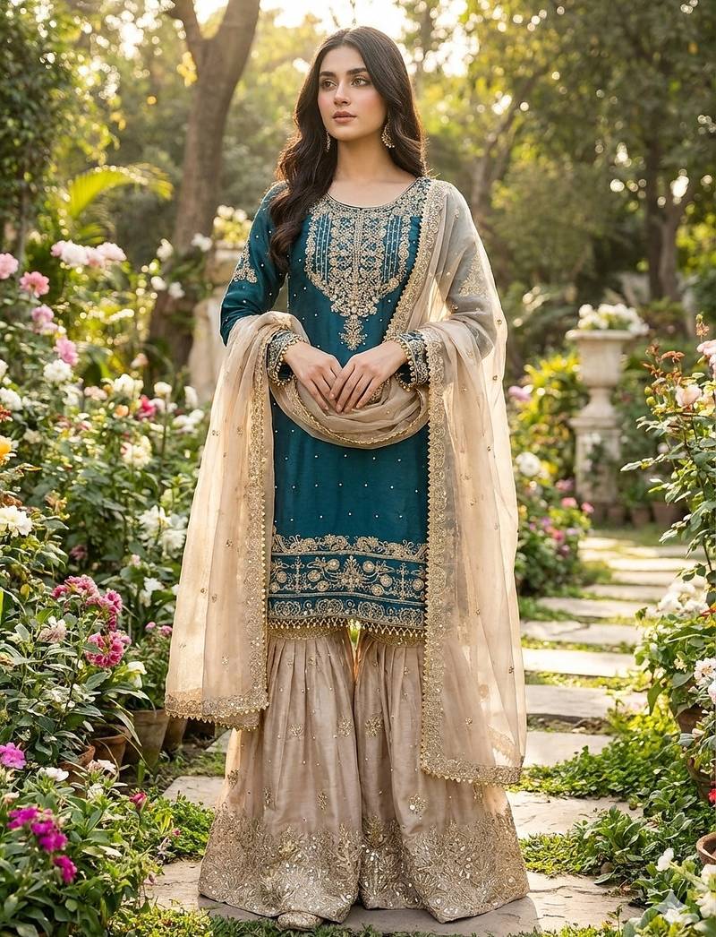 Rama designer heavy gmy silk sequins embroidered work readymade suit