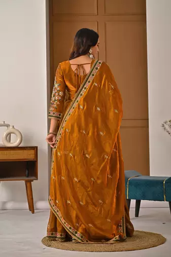Mustard designer heavy fandy silk sequins embroidered work readymade suit