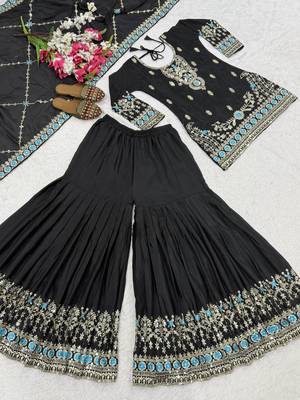 Black designer heavy nc vichitra silk sequins embroidered work readymade suit 2