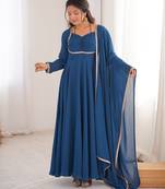 Blue designer heavy pure fox blooming georgette fancy lace work work readymade suit