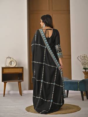 Black designer heavy nc vichitra silk sequins embroidered work readymade suit 4