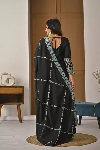 Black designer heavy nc vichitra silk sequins embroidered work readymade suit