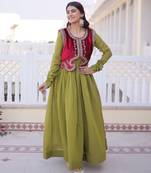 Parrot green designer mal chanderi silk sequins embroidered work readymade suit