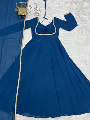 Blue designer heavy pure fox blooming georgette fancy lace work work readymade suit 4