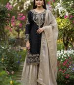Black designer heavy gmy silk sequins embroidered work readymade suit