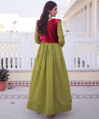 Parrot green designer mal chanderi silk sequins embroidered work readymade suit 4