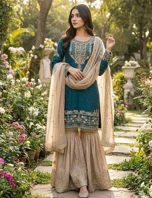 Rama designer heavy gmy silk sequins embroidered work readymade suit 2
