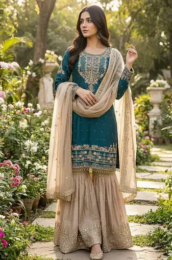 Rama designer heavy gmy silk sequins embroidered work readymade suit