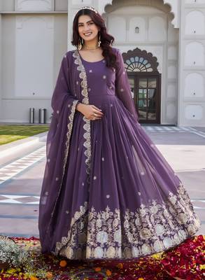 Purple designer fox georgette sequins embroidered work readymade suit 2