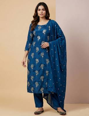 Blue designer heavy chinon sequins embroidered work readymade suit 1