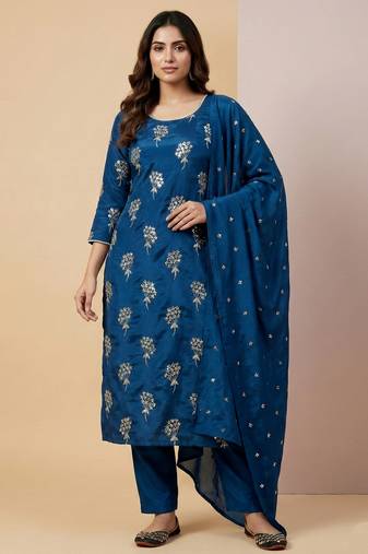 Blue designer heavy chinon sequins embroidered work readymade suit