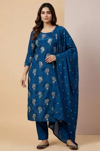 Blue designer heavy chinon sequins embroidered work readymade suit