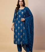 Blue designer heavy chinon sequins embroidered work readymade suit