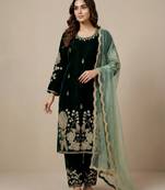 Green designer pure heavy viscous velvet sequins embroidered work readymade suit