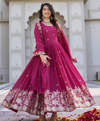 Pink designer fox georgette sequins embroidered work readymade suit 2