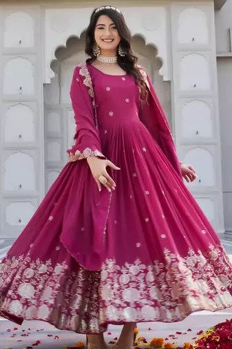 Pink designer fox georgette sequins embroidered work readymade suit
