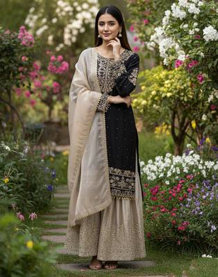 Black designer heavy gmy silk sequins embroidered work readymade suit 2