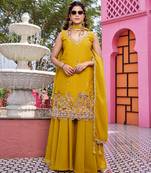 Yellow designer pure star georgette sequins embroidered work readymade suit