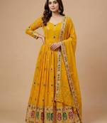 Yellow designer heavy faux georgette sequins embroidered work readymade suit