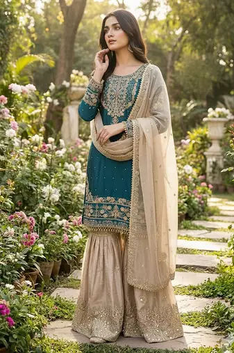 Rama designer heavy gmy silk sequins embroidered work readymade suit
