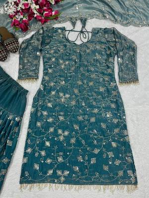 Blue designer heavy fandy crush silk sequins embroidered work readymade suit 4