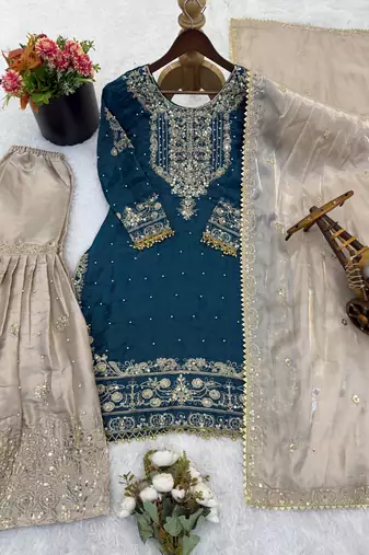 Rama designer heavy gmy silk sequins embroidered work readymade suit