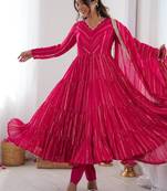 Pink designer mal chanderi silk real mirror with handwork work readymade suit