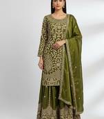 Mehendi green designer heavy gmy silk sequins embroidered work readymade suit