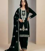 Green designer pure heavy viscous velvet sequins embroidered work readymade suit