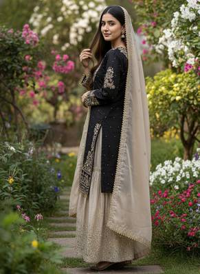 Black designer heavy gmy silk sequins embroidered work readymade suit 3