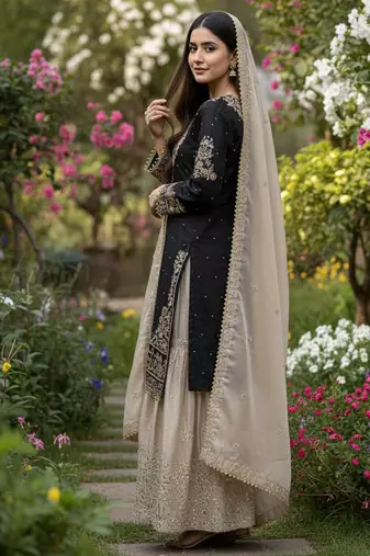 Black designer heavy gmy silk sequins embroidered work readymade suit